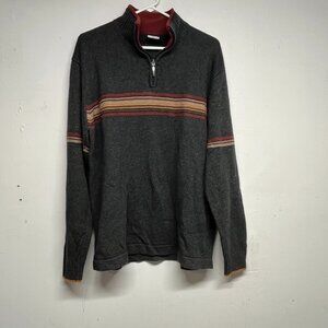 Columbia XCQ Men's Large Gray Orange Red Striped Mock 1/4 Zip Sweater Pullover
